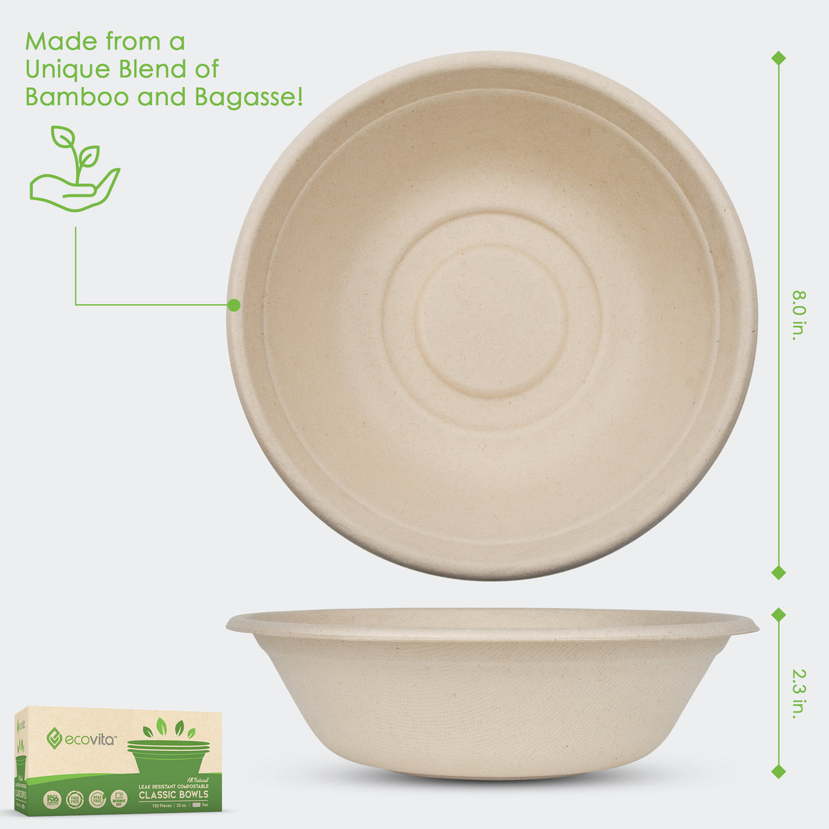 Eco Friendly 7 Sq. 32 oz. Disposable Bagasse Square Bowl