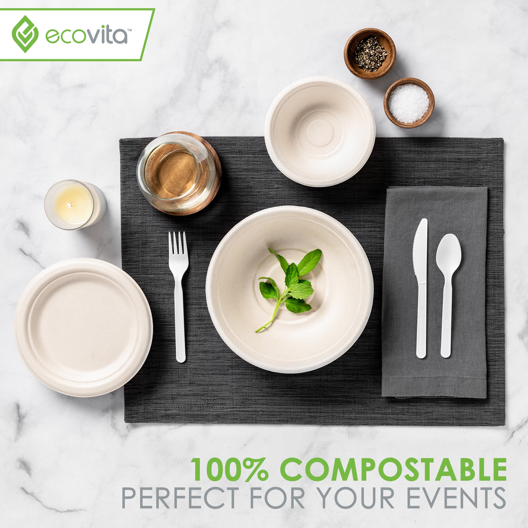 Platos y cuencos ecológicos 100 % compostables