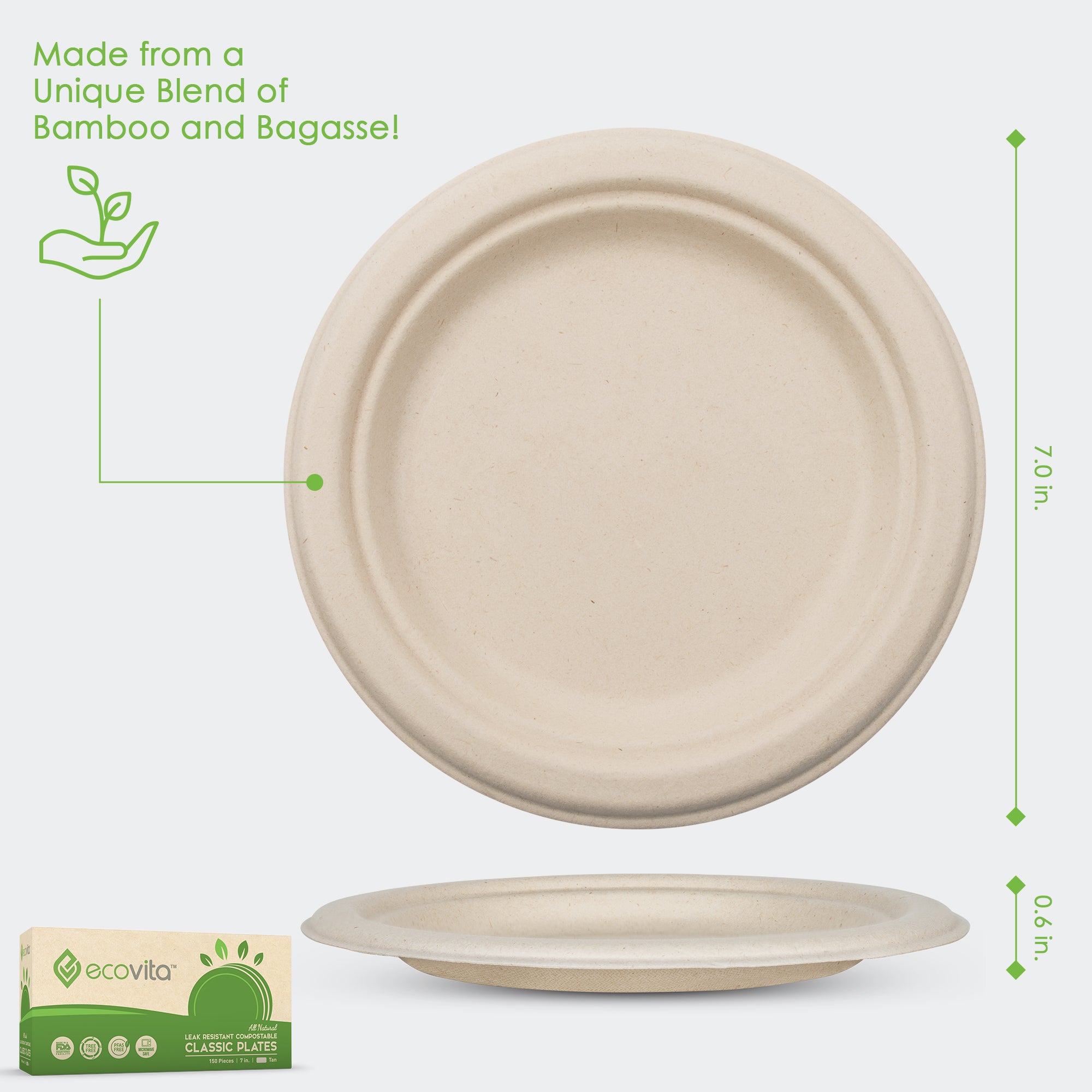  hooray mida 100% Compostable 7 inch Paper Plates, [125-Pack]  Disposable Dessert Plates, (BPI Certified)-Heavy Duty, Eco-Friendly Small  Paper Plates, Biodegradable Sugarcane Plates, white : Health & Household