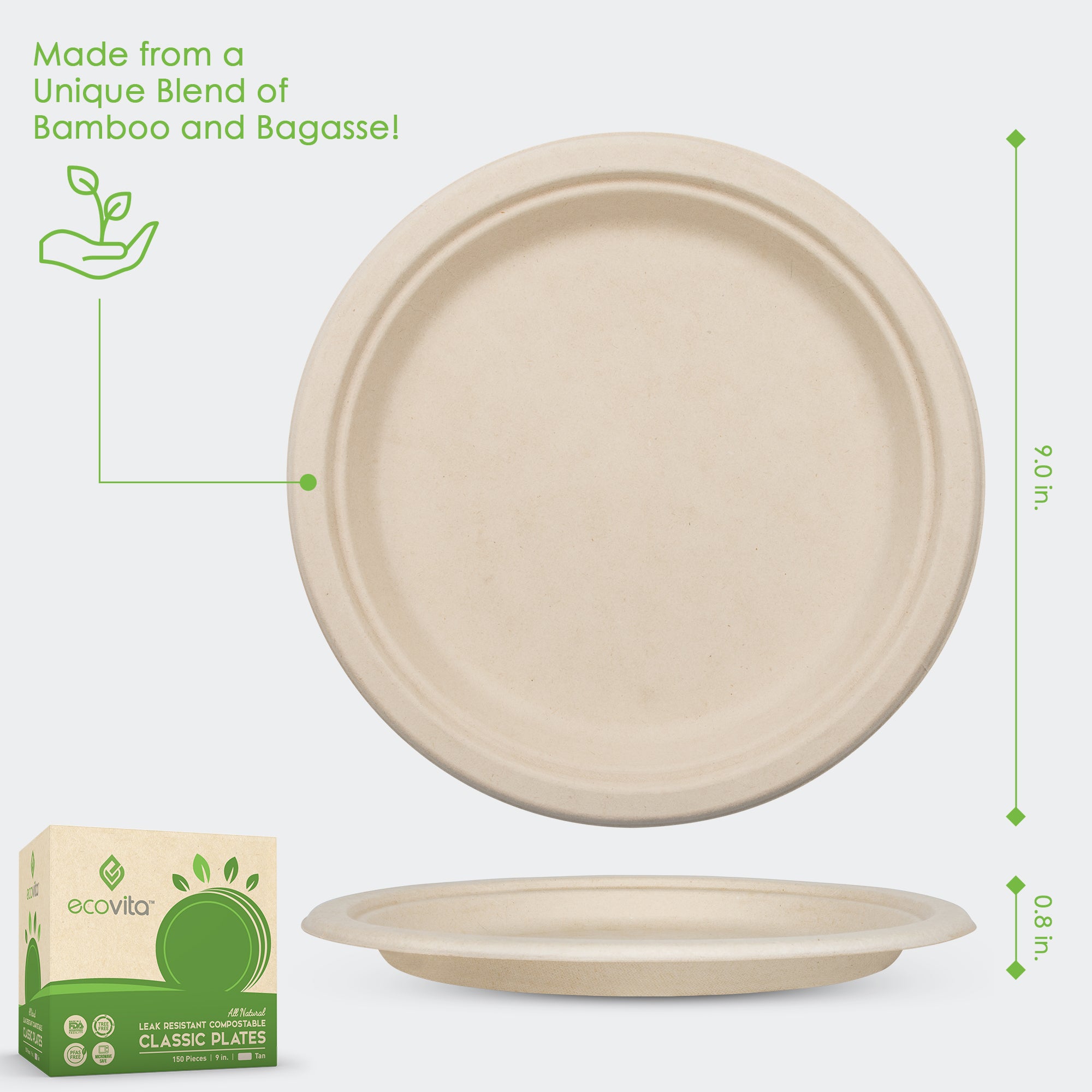  Worldfront Naturals Compostable Paper Plates 9 Inches, 50 pack,  Eco-Friendly & Natural Disposable Plates, Made of 100% Biodegradable  Materials Eco Plates : Health & Household